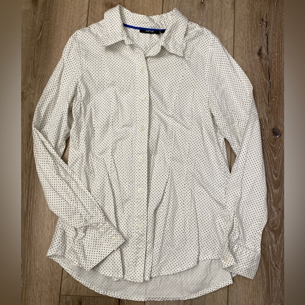 Vintage Apt.9 Women Polka Dot Button Down Collar Shirt  Size Large